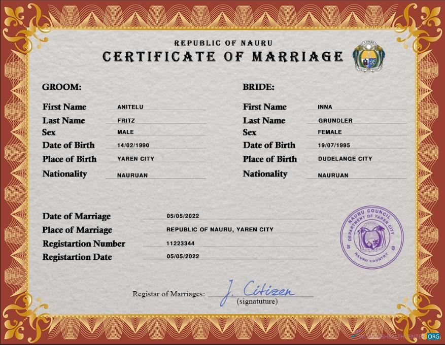 Download Nauru marriage certificate PSD template Photoshop template
